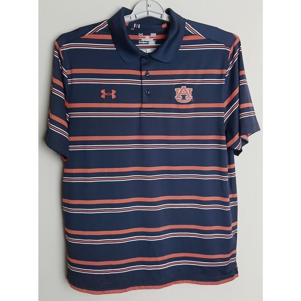Under Armour Loose Fit Heatgear Aunurn Tigers Polo Men's Large Blue Orange